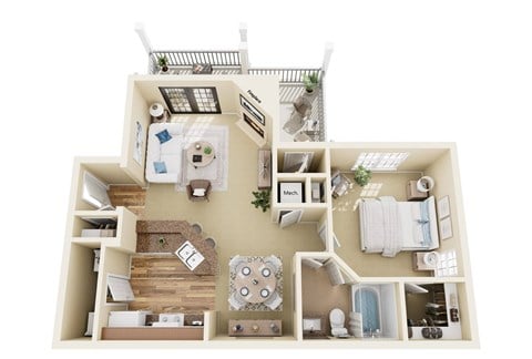 Floor plan for 1 bed, 1 bath, 960 sqft